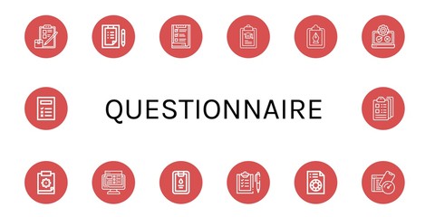 Set of questionnaire icons such as Checklist, List, Clipboard, Testing, Task list, Printing test, Test , questionnaire