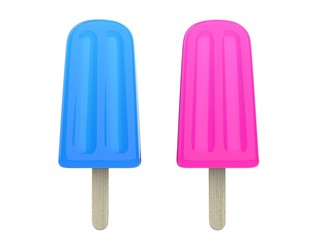 Blue and pink ice creams on a stick
