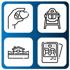 Set of family icons such as Give, Feeding chair, Flood, Couple , family