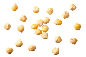 chickpeas isolated on white background. top view