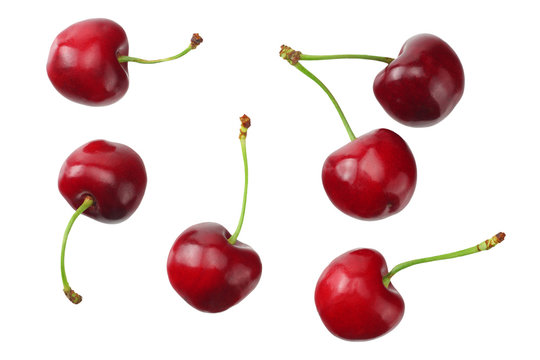 red cherry isolated on a white background. Top view