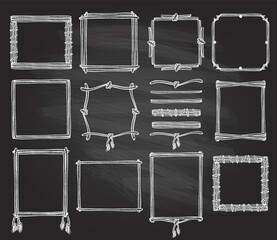 Simple doodle frames and dividers set on a chalkboard with ropes © LP Design