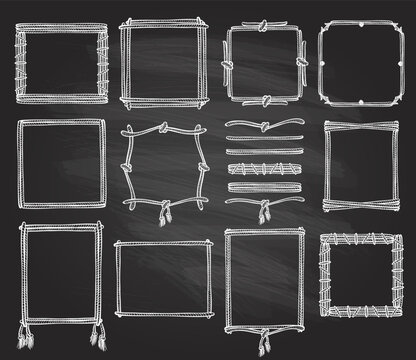 Simple doodle frames and dividers set on a chalkboard with ropes