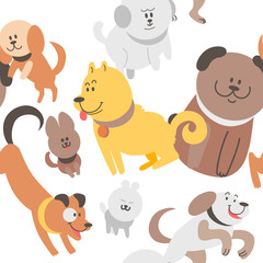 Cartoon dogs on white background seamless pattern