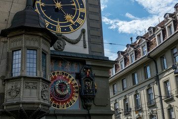 Big old medival clock on clock tower in Bern, Switzerland