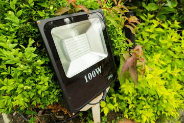 00-watt diode street luminaire, suspended among greenery