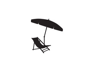  Deckchair umbrella summer beach holiday symbol silhouette icon. Chaise longue, parasol isolated. Sunbath beach resort sign. Deck chair  © Terriana