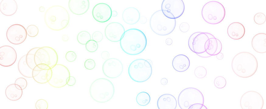 Floating colorful bubble design on a white minimalist background