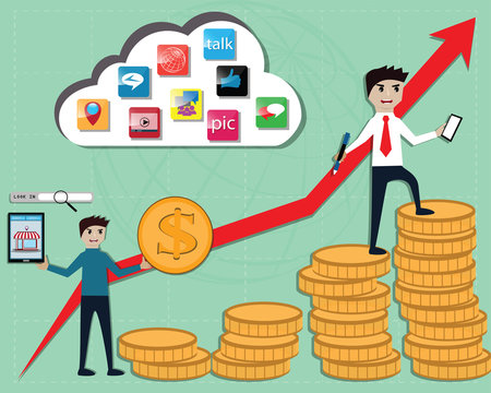 The onwer was using the new technology for improving his business and making money - Vector