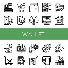 Set of wallet icons such as Cash register, Money, Buying, Wallet, Bitcoin, Shopping, Digital wallet, Trolley, Ledger, Payment ,