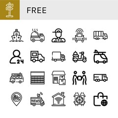 Set of free icons such as Signaling, Ship, Delivery truck, Delivery boy, Autonomous car, Truck, hours delivery, Van, Sugar, Lorry, Wifi, Pizza deliver, Worldwide shipping , free