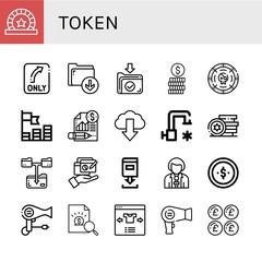 Set of token icons such as Token, Turn, Download, Coin, Coins, Report, Cold water, Tokens, Download file, Reporter, Hair dryer, Select, Pound , token