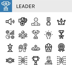 Set of leader icons such as Trophy, Speaker, Medal, Podium, Crown, Management, Team, Motivation, Strategic, Pope, Skill, Politician , leader