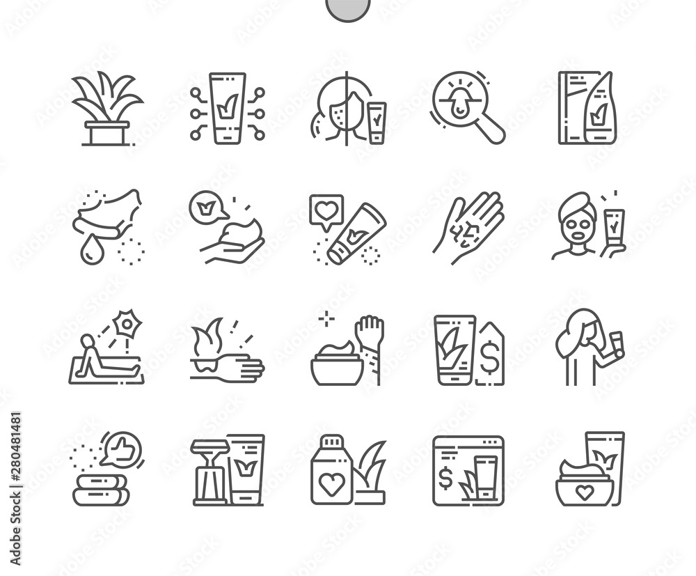 Poster aloe vera cosmetics well-crafted pixel perfect vector thin line icons 30 2x grid for web graphics an