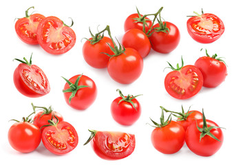 Branch of fresh cherry tomatoes isolated on white