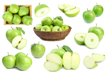 Fresh ripe green apple on white background
