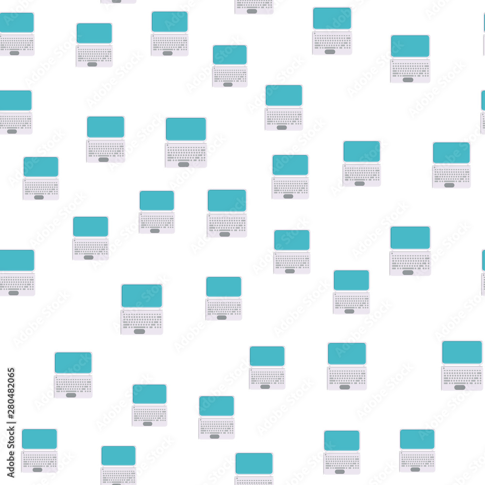 Poster seamless pattern, texture of modern powerful digital computer mobile laptops with keyboard, technolo