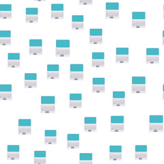 Seamless pattern, texture of modern powerful digital computer mobile laptops with keyboard, technology isolated on white background