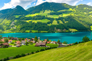 Naklejka na ściany i meble Swiss village Lungern, Switzerland