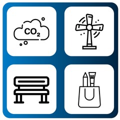 Set of eco icons such as Carbon dioxide, Turbine, Bench, Shopping bag , eco