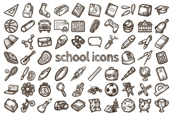 Set of hand-drawn education icons. Vector illustrations.