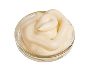 Mayonnaise sauce in glass bowl