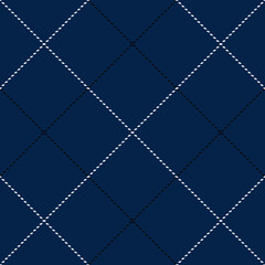 Seamless diagonal blue black and white textile plaid check tattersall pattern vector