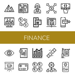 Set of finance icons such as Pyramid, Colour, Finance book, Exchange, Corruption, Credit card, Yen, Save, Cash, Online payment, Money, Presentation, Bill, Combination chart , finance