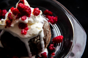 dessert with whipped cream and berries