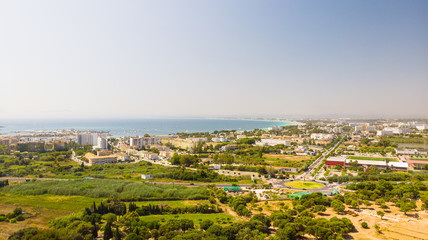 Aerial view of architecture of old town Alcudia, Palma de Mallorca, Spain