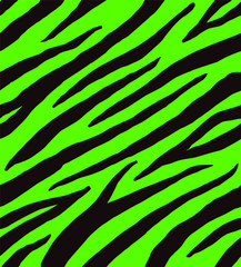 Vector seamless pattern of neon green zebra print fur isolated on black background