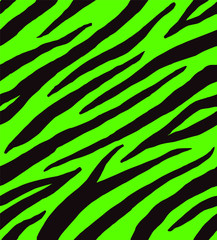 Vector seamless pattern of neon green zebra print fur isolated on black background © Sweta