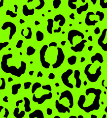 Fototapeta na wymiar Vector seamless pattern of neon green leopard spots fur print isolated on black background