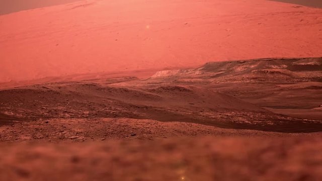 Traveling along the surface of Mars. 4K. Motion Graphic. 2.5D Animation.