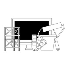 maintenance support technology web cartoon in black and white