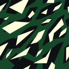 Seamless futuristic fashion green black and gold sharp edges camo pattern vector