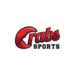 Playful crabs sport logotype design with crab claw illustration