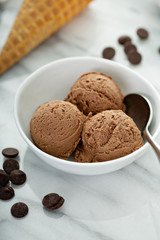 SImple chocolate ice cream in a white bowl