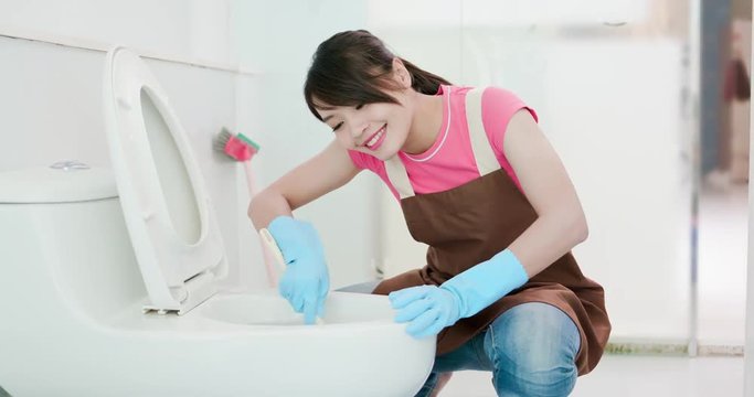 woman brush the toilet