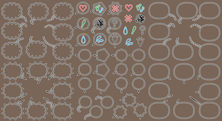 全方向対応ふきだしセット(喋る,心の中,怒る)白フチどり線画