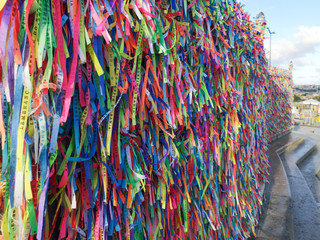 Colorful ribbons in the grill in front of Bonfim church in Salvador, Bahia, Brazil