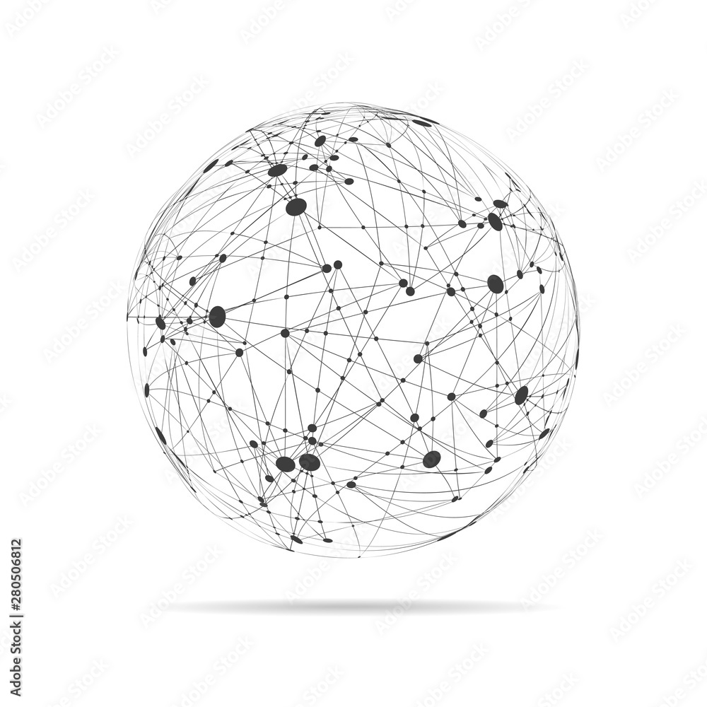 Poster sphere with connected lines. global network digital wireframe. technology design. vector illustratio