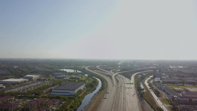 Drone view over highway traffic