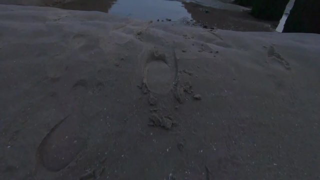 4K shot between several pole heads on the beach of Zoutelande, Groot Valkenisse, Zeeland, Netherlands
