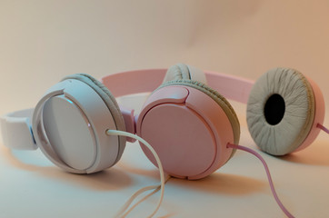 Headphones different colors. man. woman