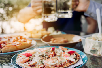 Food to eat with beer in celebration with friends.