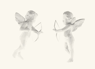 Light Cupid. Set of Isolated White Cupidon on White Background. Low Poly Vector 3D Rendering