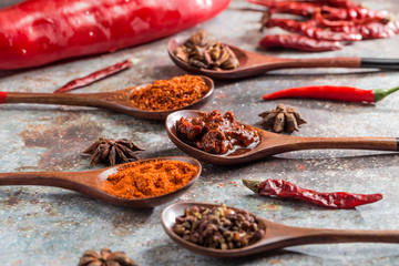 A variety of different flavors of chilies