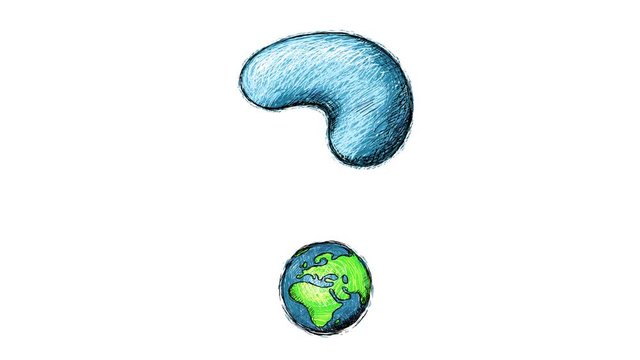 Question mark with Earth. Questions about the condition of our planet. Ecology, demography - civilization, etc... Where is the answer? Fully hand drawn, dynamic, pulsing, cartoon animation on white.