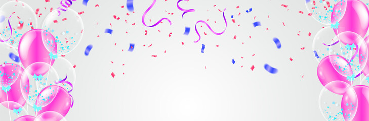 Happy Birthday Greeting Card with balloons on abstract background with light effect